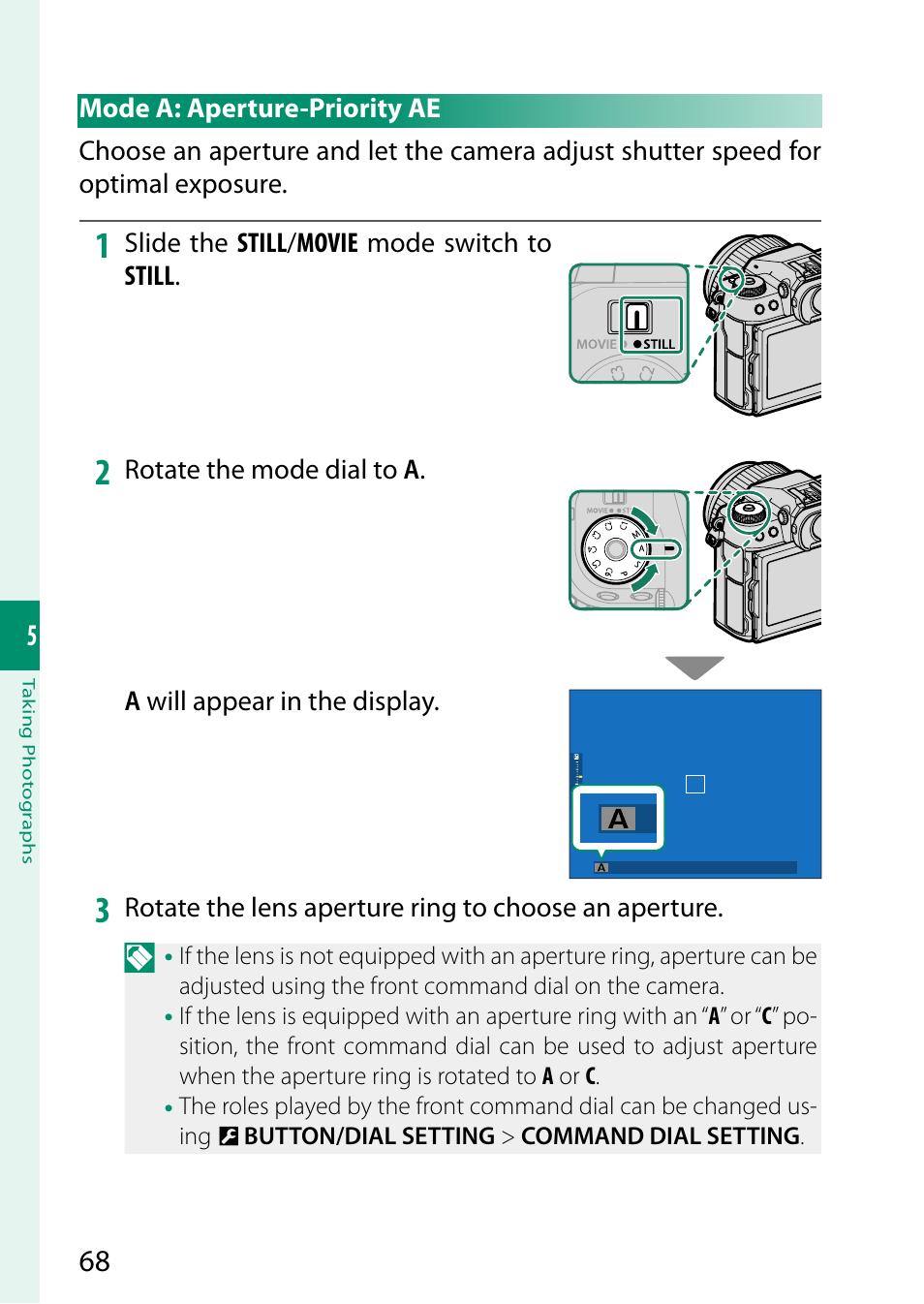 Mode a: aperture-priority ae | FujiFilm GFX 50S II Medium Format Mirrorless Camera with 35-70mm Lens Kit User Manual | Page 92 / 360