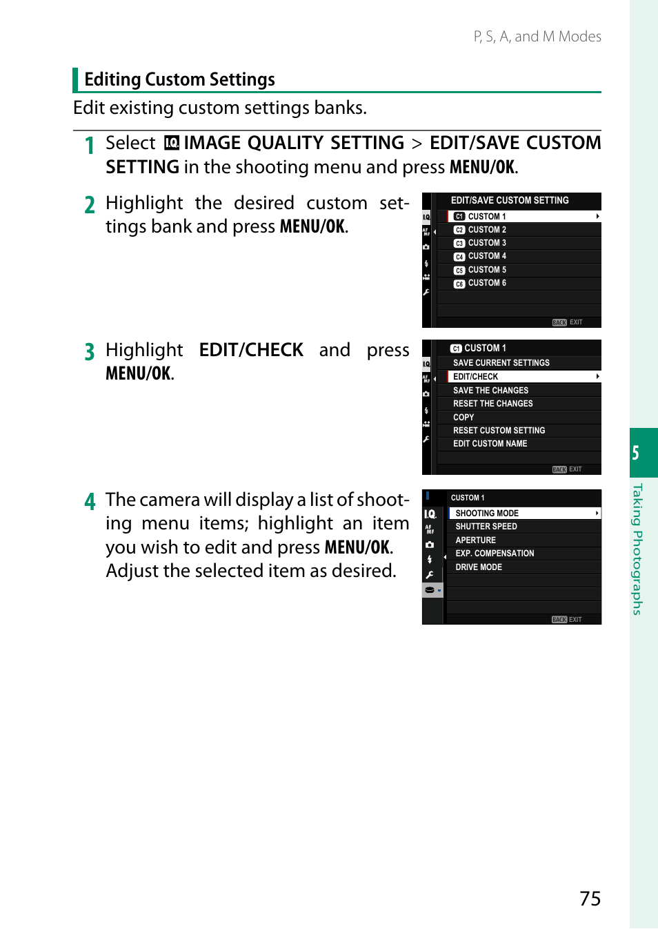 Highlight edit/check and press menu/ok | FujiFilm GFX 50S II Medium Format Mirrorless Camera with 35-70mm Lens Kit User Manual | Page 99 / 360