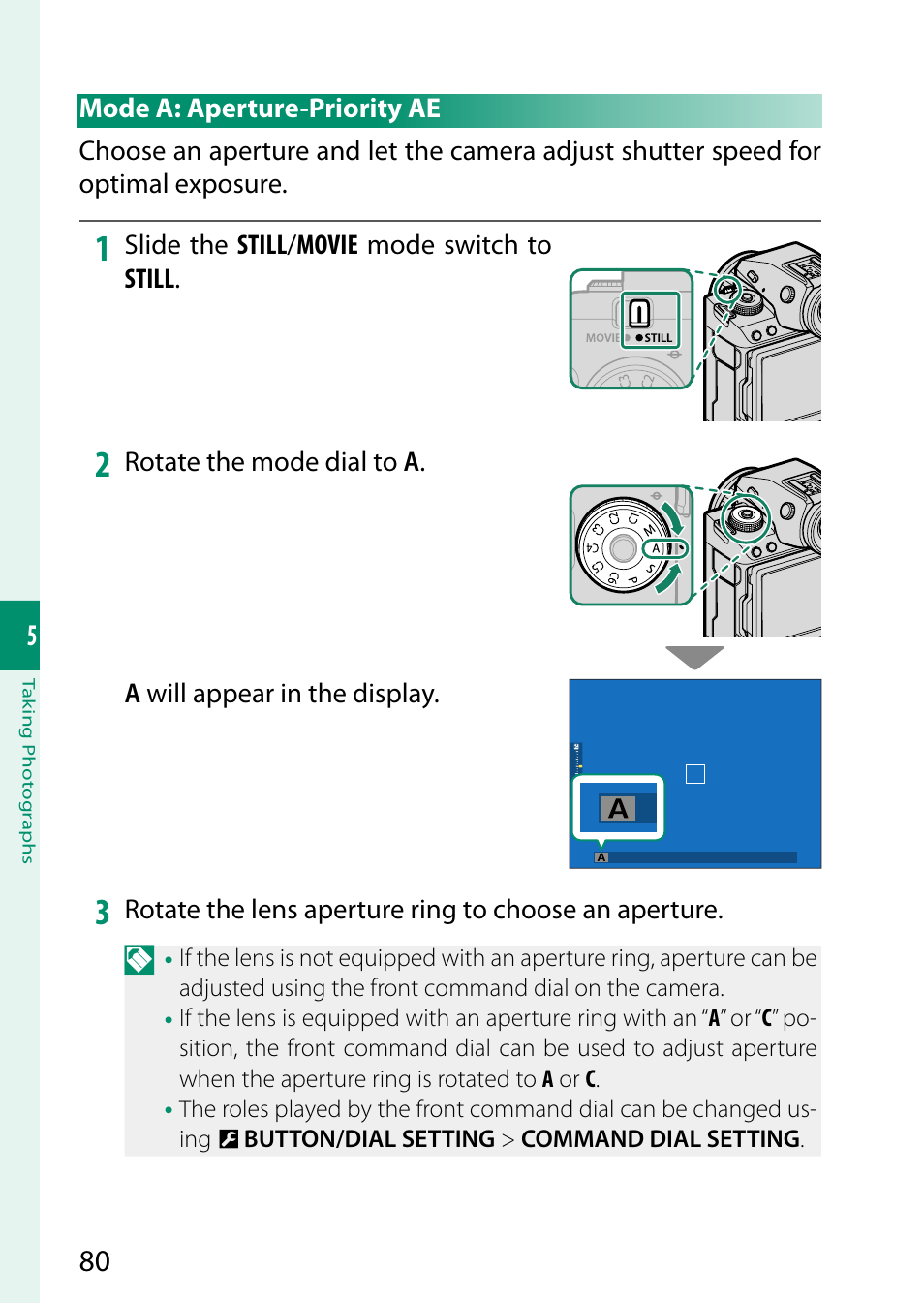 Mode a: aperture-priority ae | FujiFilm GFX100 II Medium Format Mirrorless Camera User Manual | Page 108 / 500