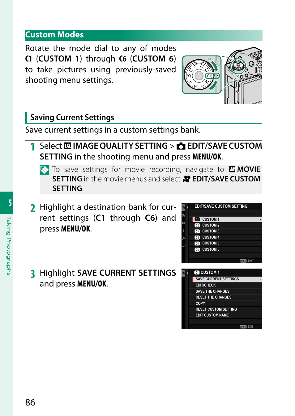 Custom modes | FujiFilm GFX100 II Medium Format Mirrorless Camera User Manual | Page 114 / 500