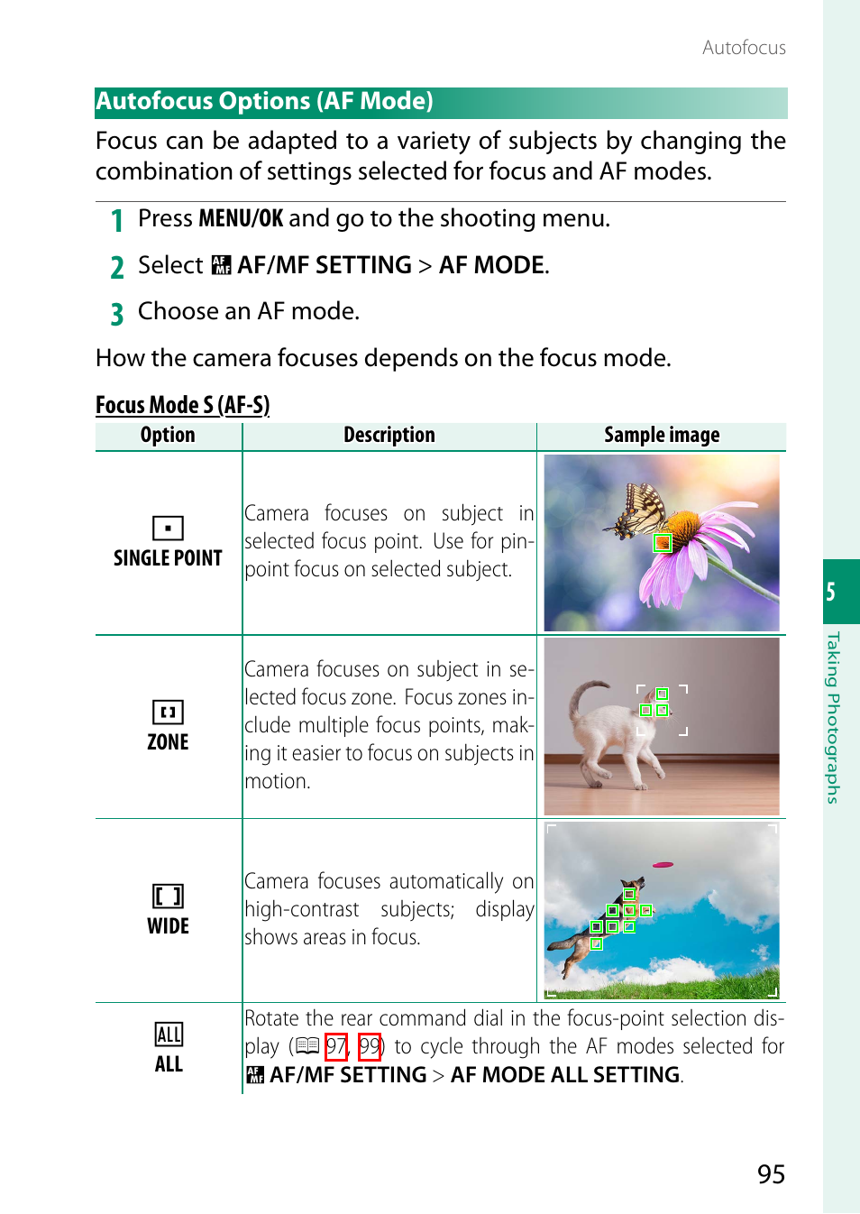 Autofocus options (af mode) | FujiFilm GFX100 II Medium Format Mirrorless Camera User Manual | Page 123 / 500