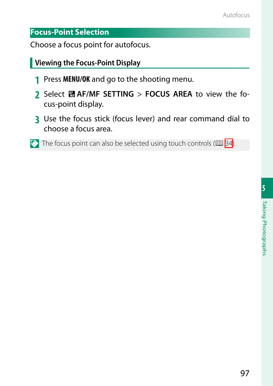 Focus-point selection | FujiFilm GFX100 II Medium Format Mirrorless Camera User Manual | Page 125 / 500