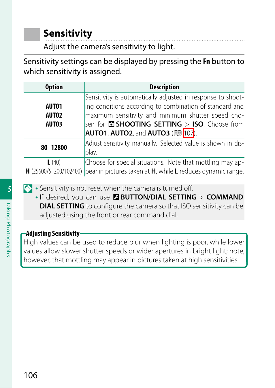 Sensitivity | FujiFilm GFX100 II Medium Format Mirrorless Camera User Manual | Page 134 / 500