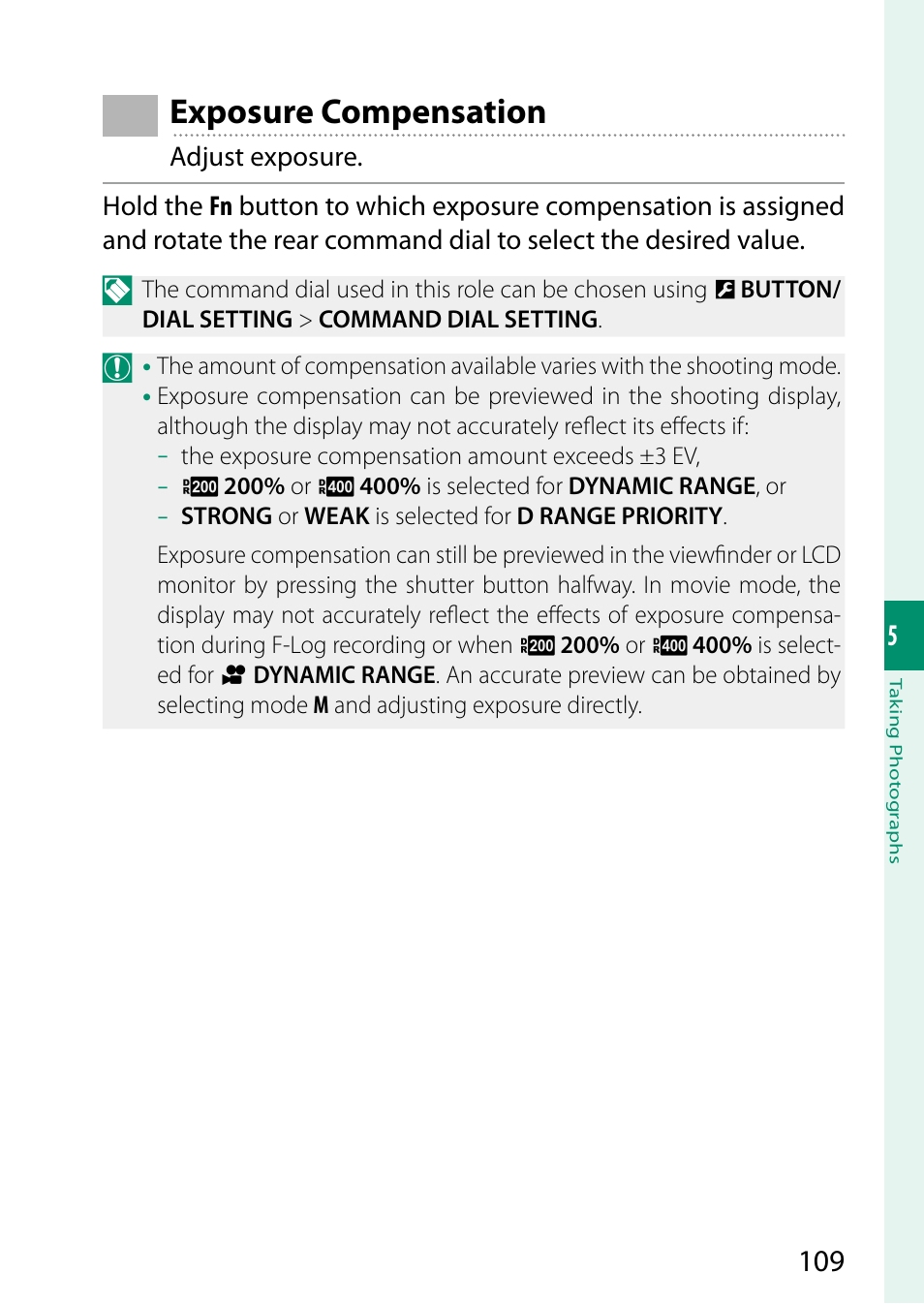 Exposure compensation | FujiFilm GFX100 II Medium Format Mirrorless Camera User Manual | Page 137 / 500