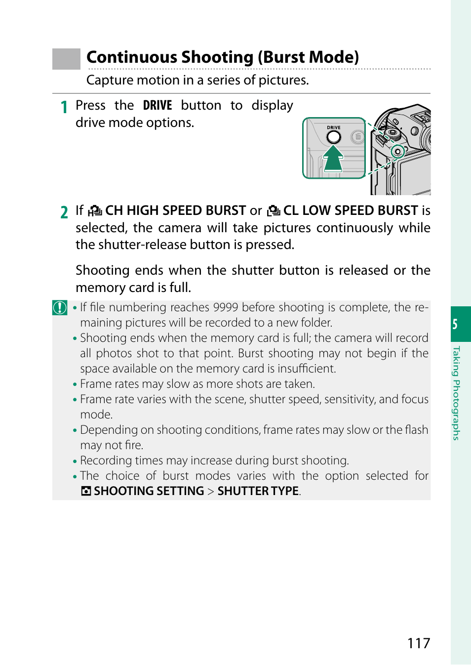 Continuous shooting (burst mode) | FujiFilm GFX100 II Medium Format Mirrorless Camera User Manual | Page 145 / 500