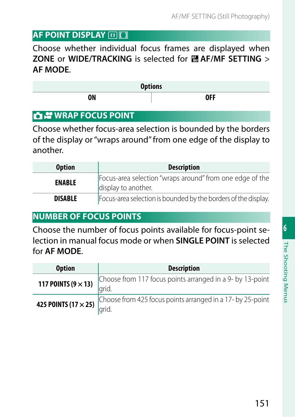 Af point display, Wrap focus point, Number of focus points | FujiFilm GFX100 II Medium Format Mirrorless Camera User Manual | Page 179 / 500