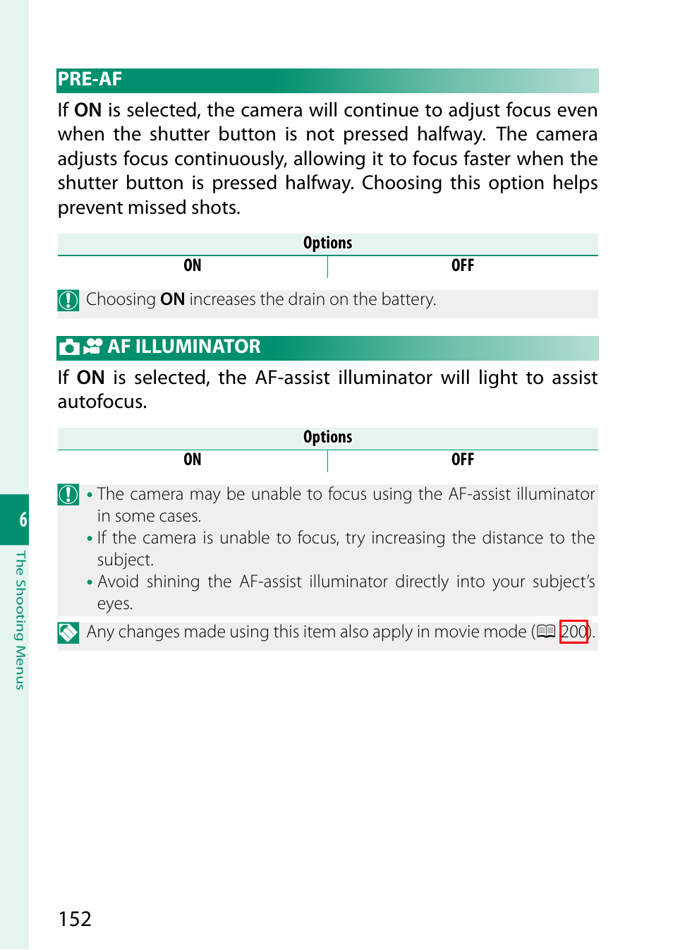Pre-af, Af illuminator | FujiFilm GFX100 II Medium Format Mirrorless Camera User Manual | Page 180 / 500