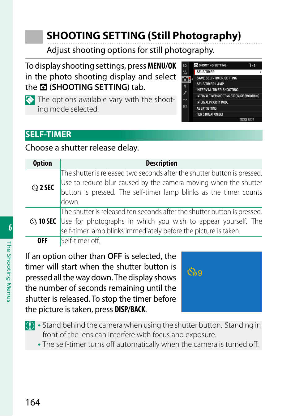 Shooting setting (still photography), Self-timer | FujiFilm GFX100 II Medium Format Mirrorless Camera User Manual | Page 192 / 500