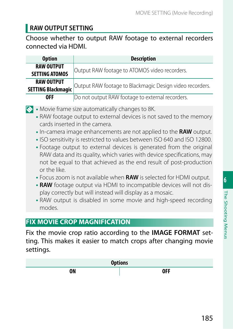 Fix movie crop magnification | FujiFilm GFX100 II Medium Format Mirrorless Camera User Manual | Page 213 / 500