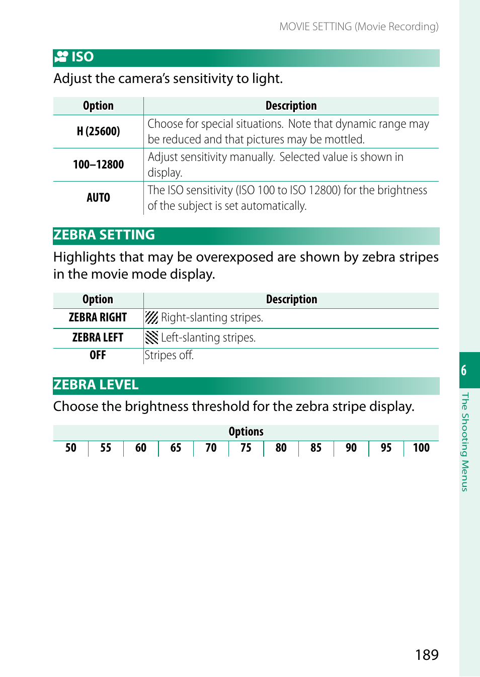 Zebra setting, Zebra level, Zebra setting zebra level | FujiFilm GFX100 II Medium Format Mirrorless Camera User Manual | Page 217 / 500