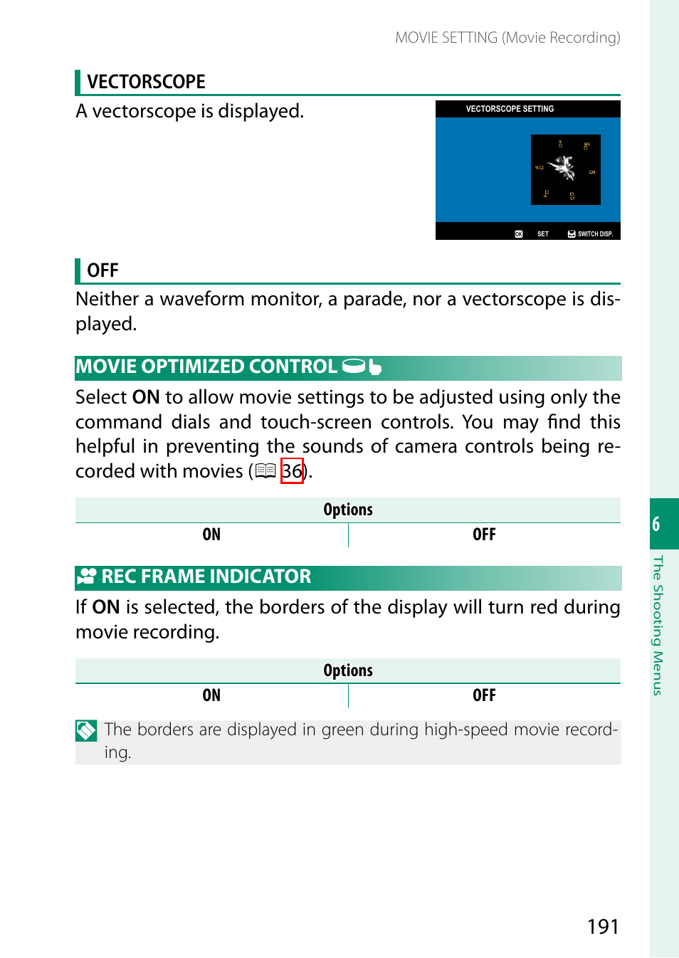 Movie optimized control, Rec frame indicator | FujiFilm GFX100 II Medium Format Mirrorless Camera User Manual | Page 219 / 500