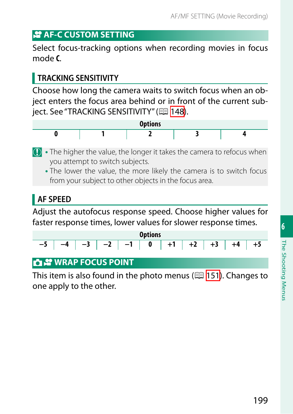 Af-c custom setting, Wrap focus point | FujiFilm GFX100 II Medium Format Mirrorless Camera User Manual | Page 227 / 500
