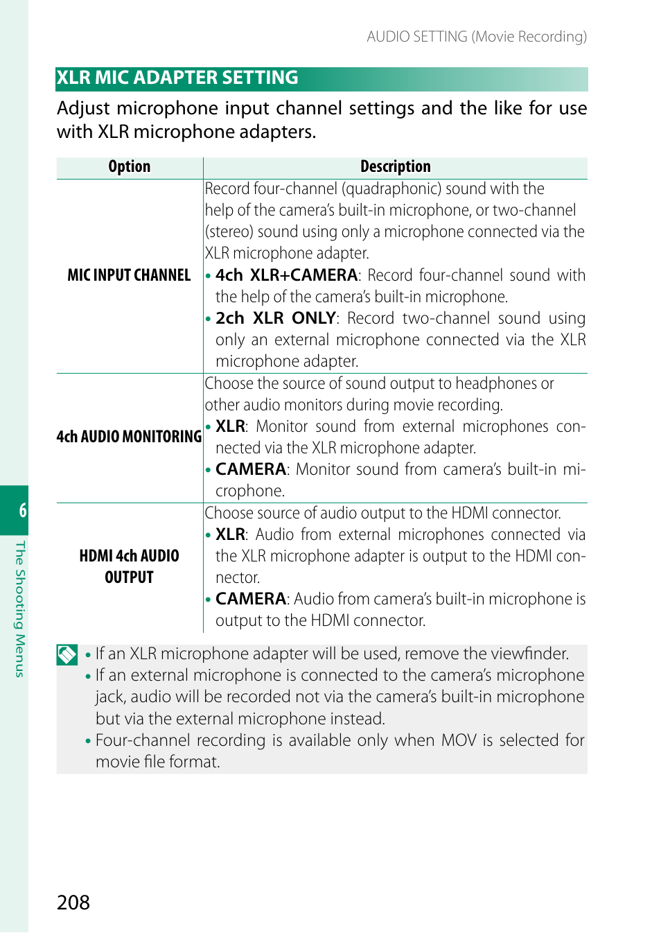 Xlr mic adapter setting | FujiFilm GFX100 II Medium Format Mirrorless Camera User Manual | Page 236 / 500