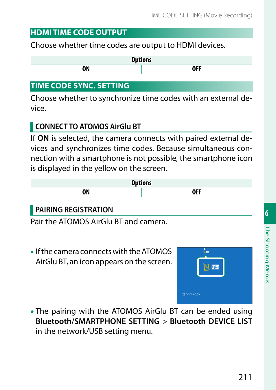 Hdmi time code output, Time code sync. setting, Hdmi time code output time code sync. setting | FujiFilm GFX100 II Medium Format Mirrorless Camera User Manual | Page 239 / 500