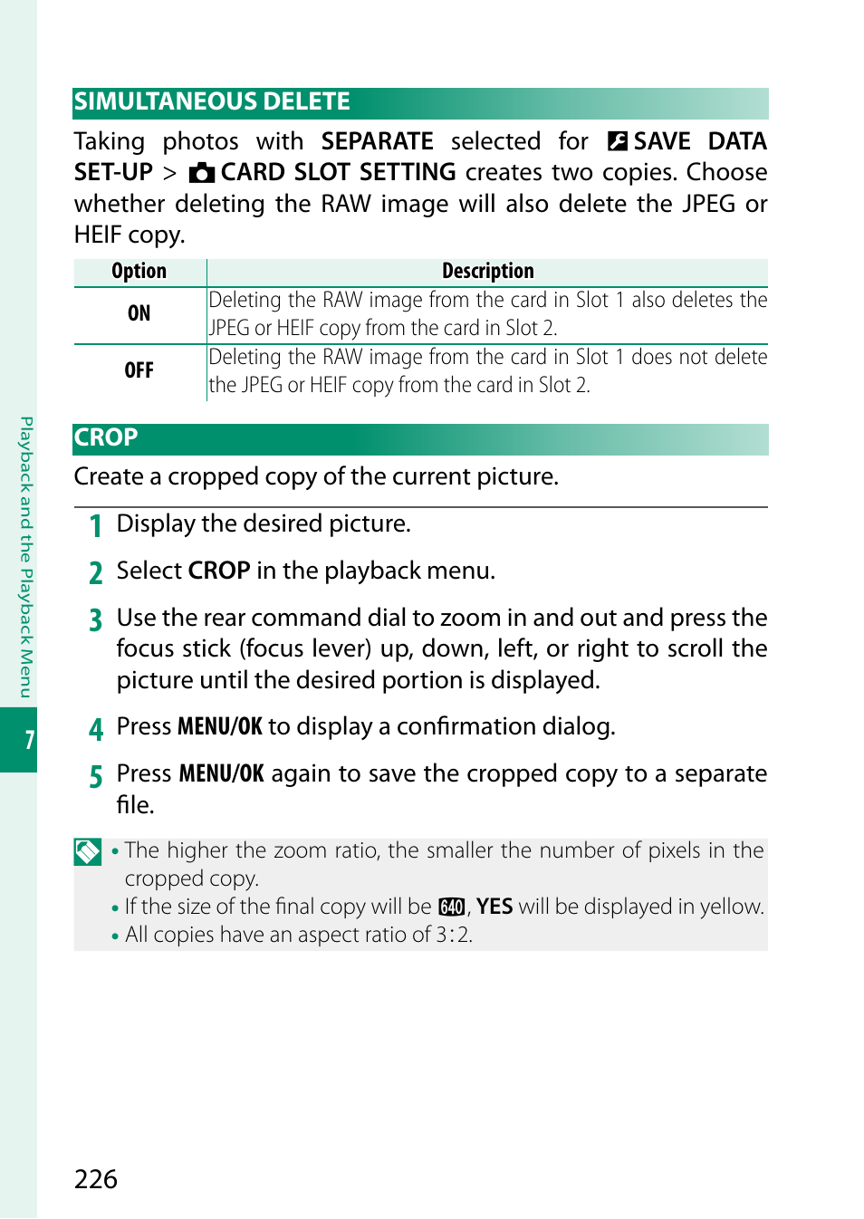 Simultaneous delete, Crop, Simultaneous delete crop | FujiFilm GFX100 II Medium Format Mirrorless Camera User Manual | Page 254 / 500