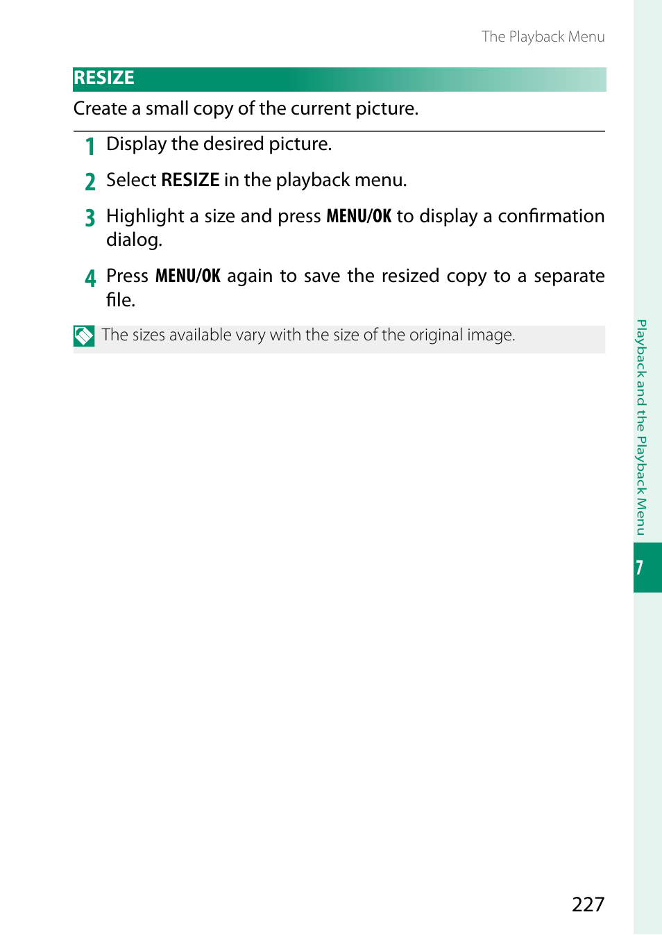 Resize | FujiFilm GFX100 II Medium Format Mirrorless Camera User Manual | Page 255 / 500