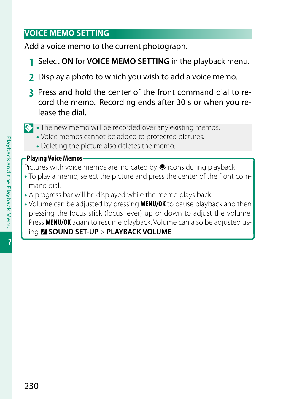 Voice memo setting | FujiFilm GFX100 II Medium Format Mirrorless Camera User Manual | Page 258 / 500