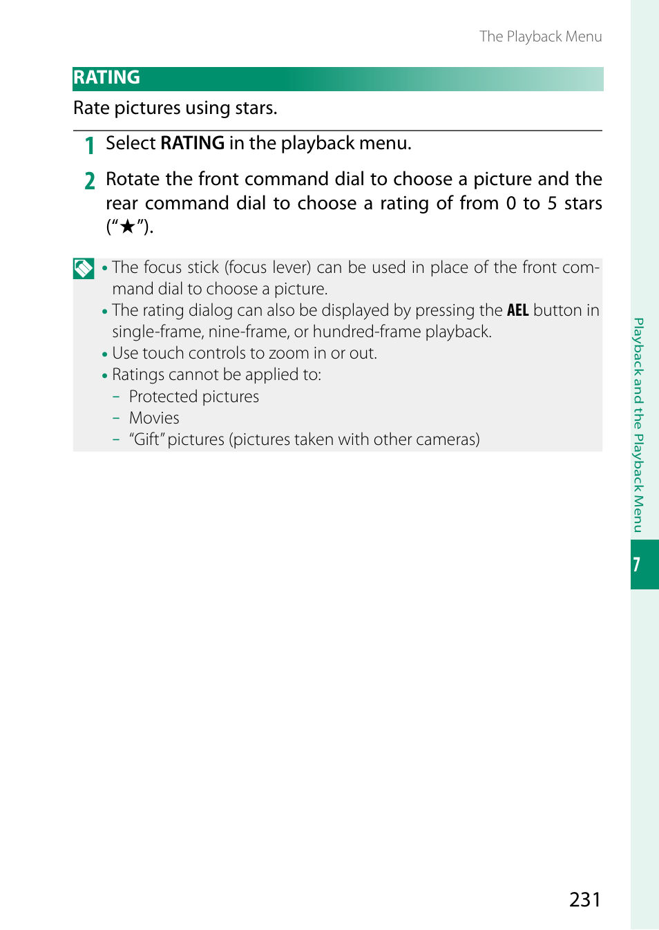 Rating | FujiFilm GFX100 II Medium Format Mirrorless Camera User Manual | Page 259 / 500