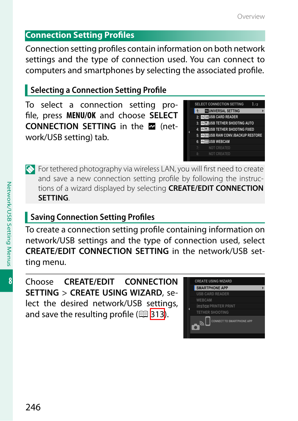 Connection setting profiles, Connection setting profi les | FujiFilm GFX100 II Medium Format Mirrorless Camera User Manual | Page 274 / 500