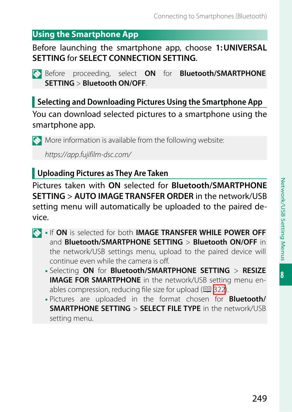Using the smartphone app | FujiFilm GFX100 II Medium Format Mirrorless Camera User Manual | Page 277 / 500
