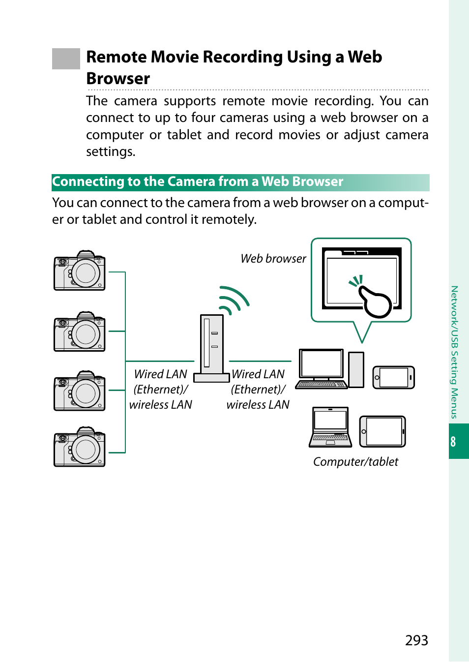 Remote movie recording using a web browser, Connecting to the camera from a web browser | FujiFilm GFX100 II Medium Format Mirrorless Camera User Manual | Page 321 / 500