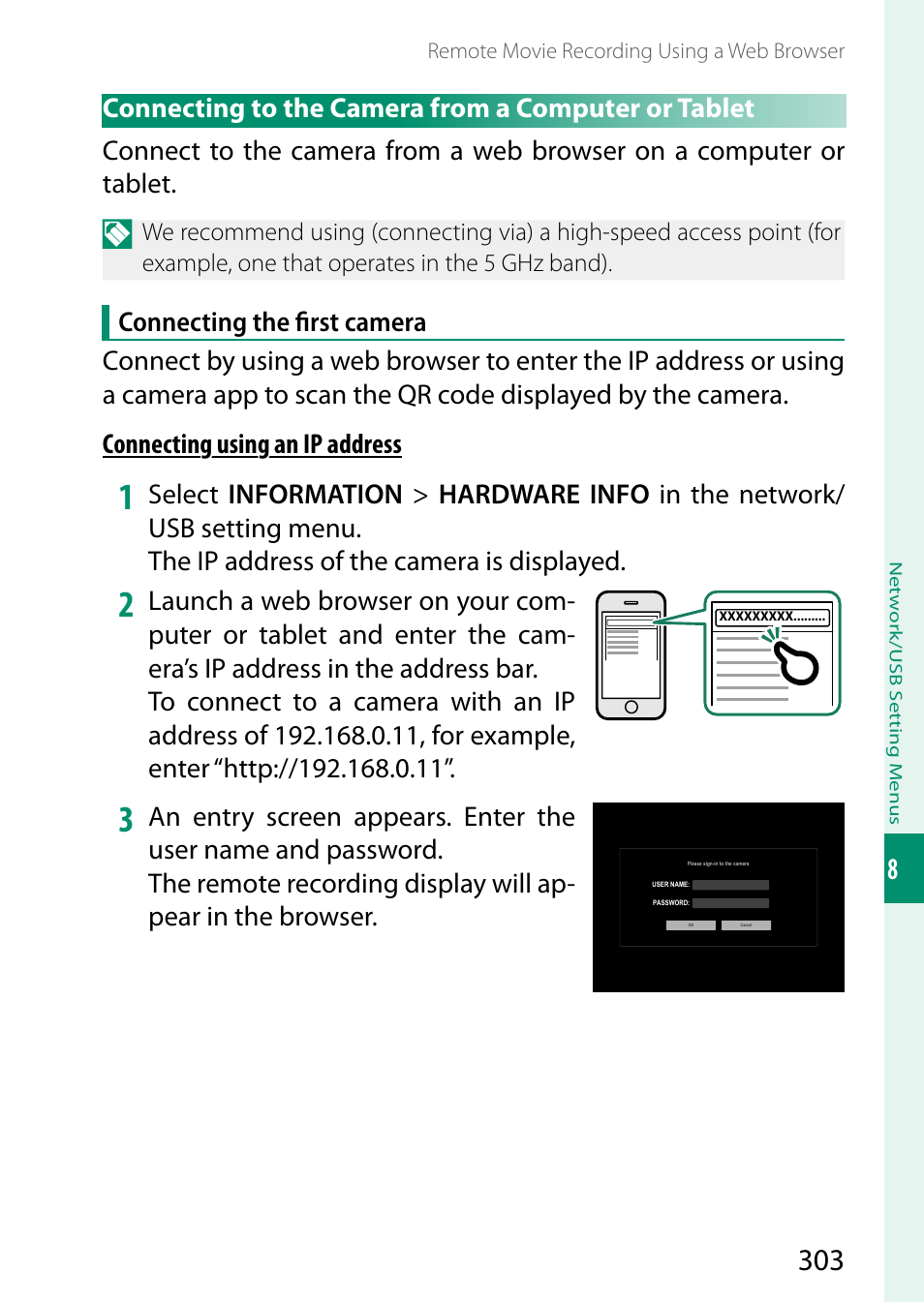 Connecting to the camera from a computer or tablet | FujiFilm GFX100 II Medium Format Mirrorless Camera User Manual | Page 331 / 500