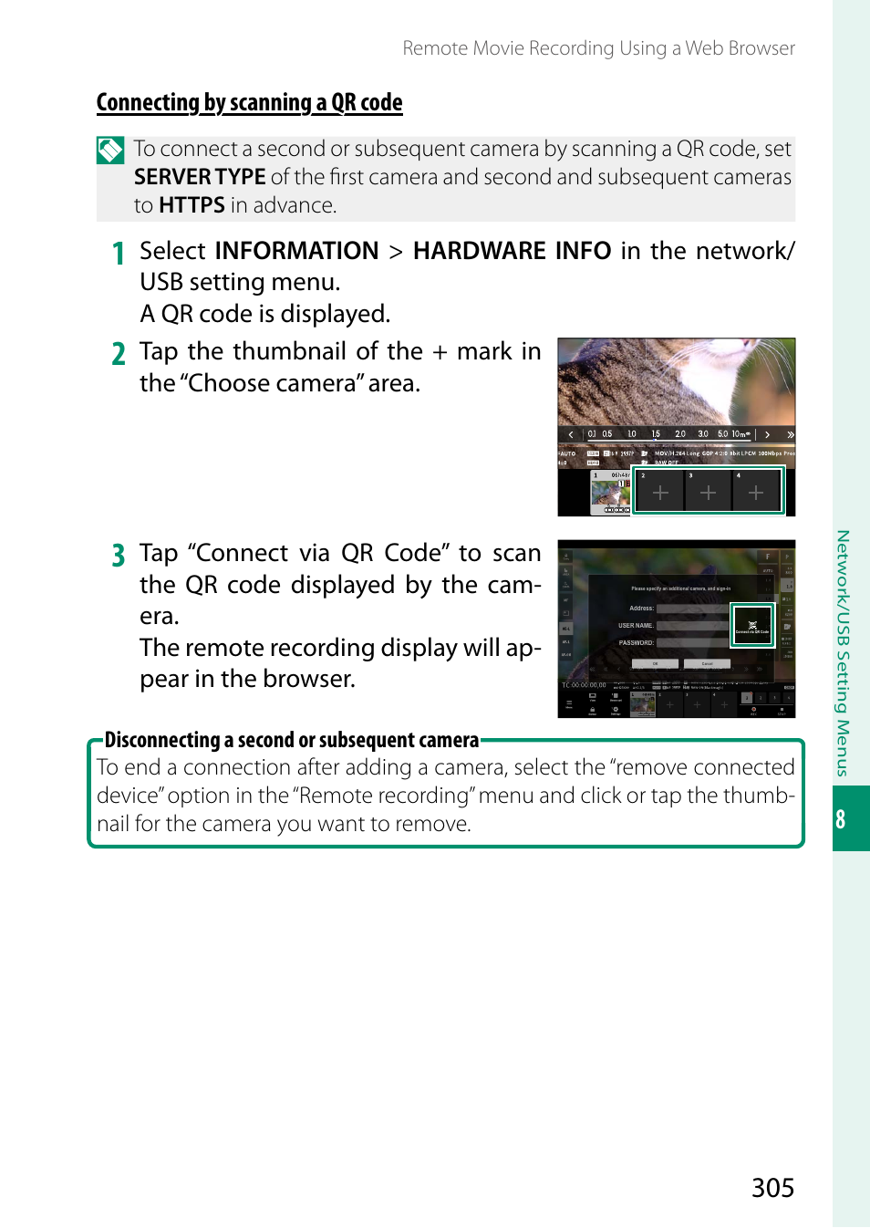 Connecting by scanning a qr code | FujiFilm GFX100 II Medium Format Mirrorless Camera User Manual | Page 333 / 500