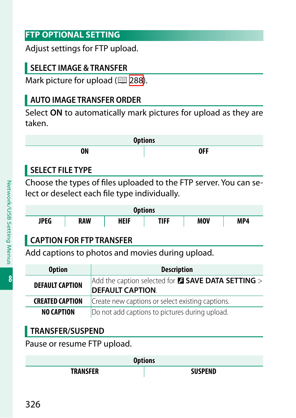 Ftp optional setting | FujiFilm GFX100 II Medium Format Mirrorless Camera User Manual | Page 354 / 500