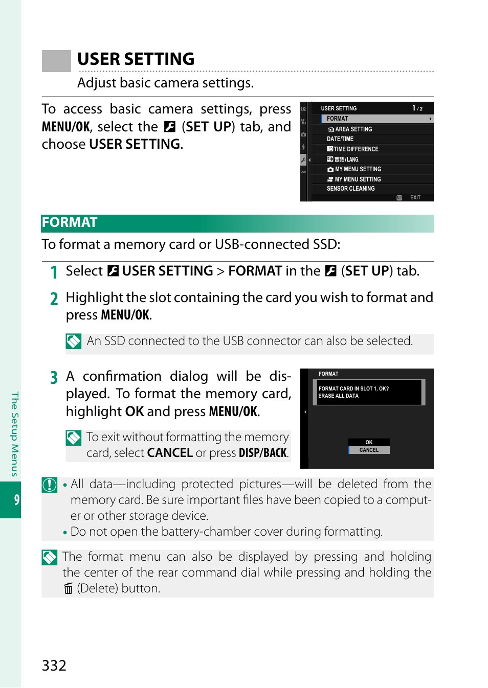 User setting, Format | FujiFilm GFX100 II Medium Format Mirrorless Camera User Manual | Page 360 / 500