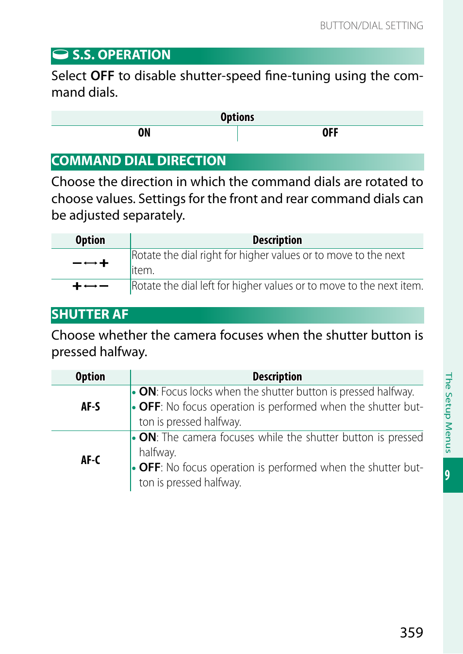 S.s. operation, Command dial direction, Shutter af | Command dial direction shutter af | FujiFilm GFX100 II Medium Format Mirrorless Camera User Manual | Page 387 / 500