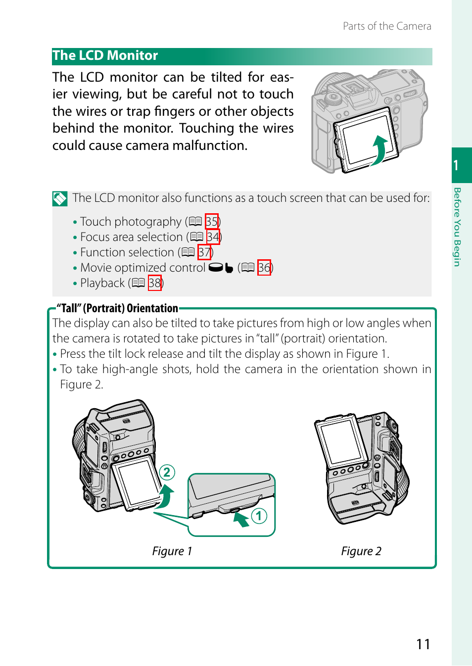 The lcd monitor | FujiFilm GFX100 II Medium Format Mirrorless Camera User Manual | Page 39 / 500