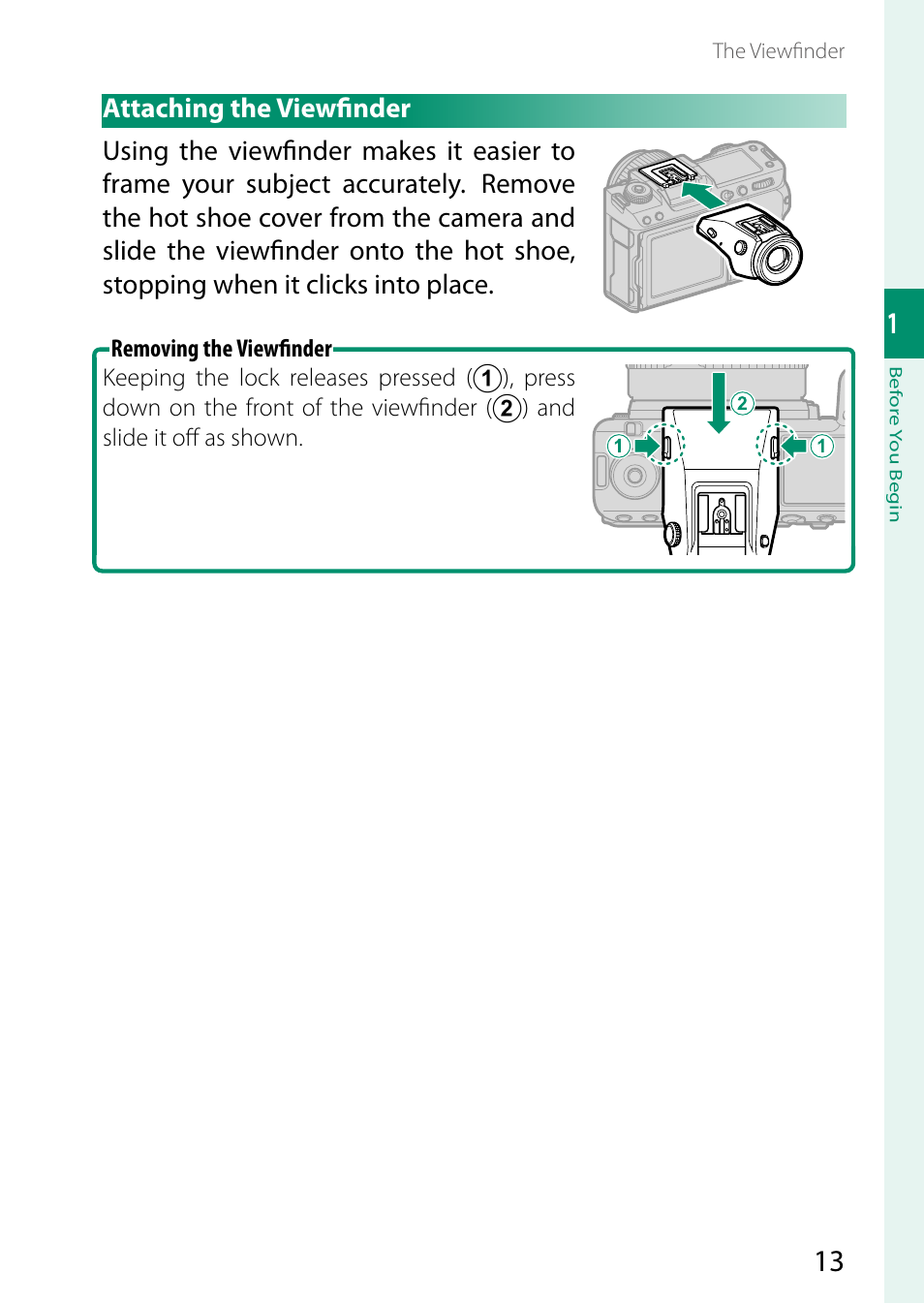 Attaching the viewfinder, Attaching the viewfi nder | FujiFilm GFX100 II Medium Format Mirrorless Camera User Manual | Page 41 / 500