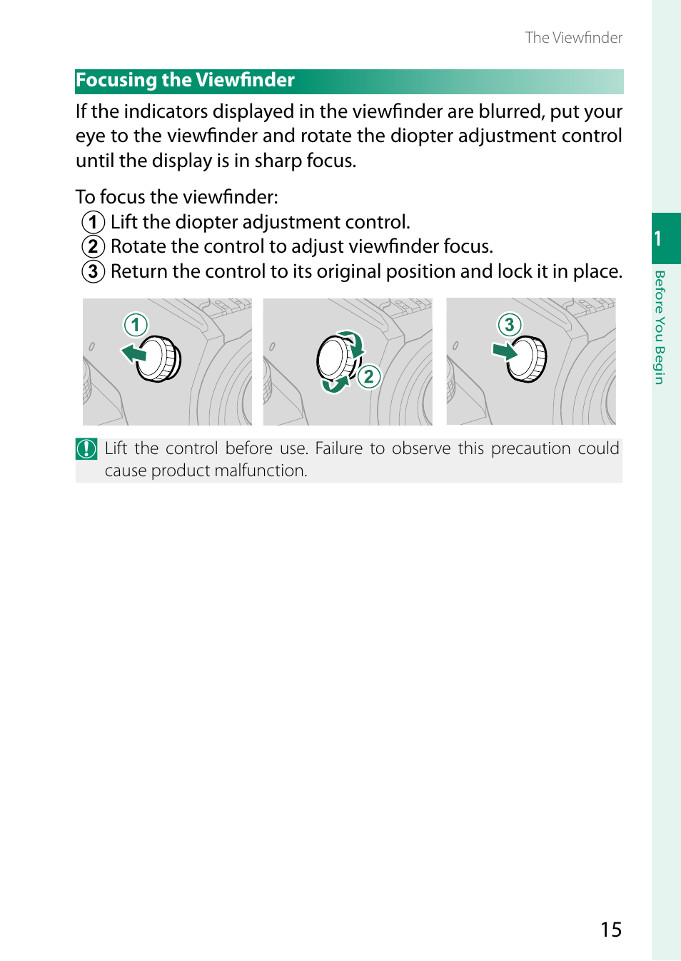 Focusing the viewfinder, Focusing the viewfi nder | FujiFilm GFX100 II Medium Format Mirrorless Camera User Manual | Page 43 / 500