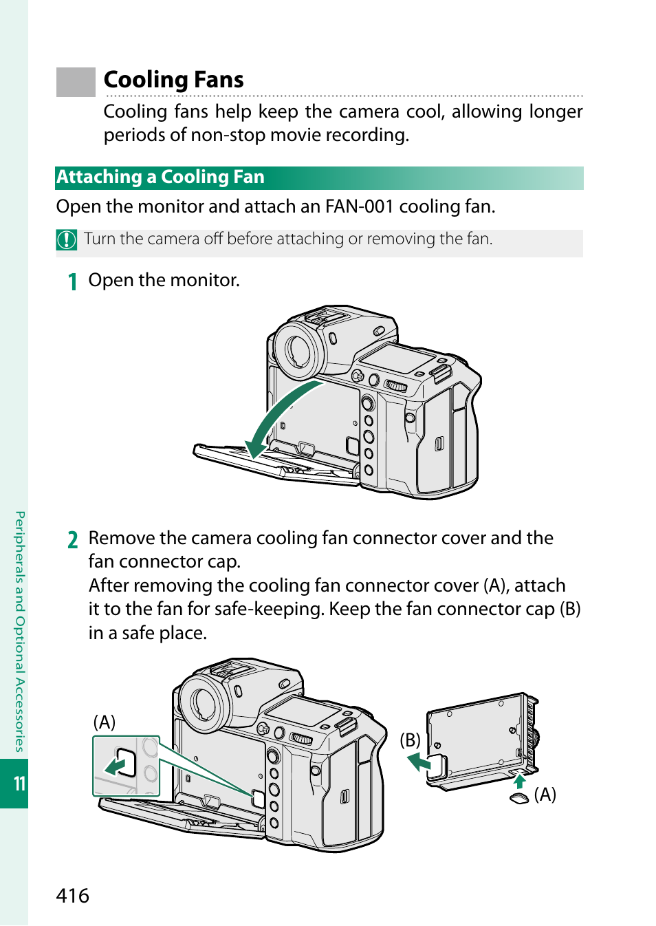 Cooling fans, Attaching a cooling fan | FujiFilm GFX100 II Medium Format Mirrorless Camera User Manual | Page 444 / 500