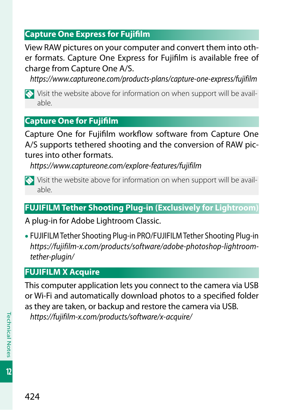 Capture one express for fujifilm, Capture one for fujifilm, Fujifilm x acquire | FujiFilm GFX100 II Medium Format Mirrorless Camera User Manual | Page 452 / 500