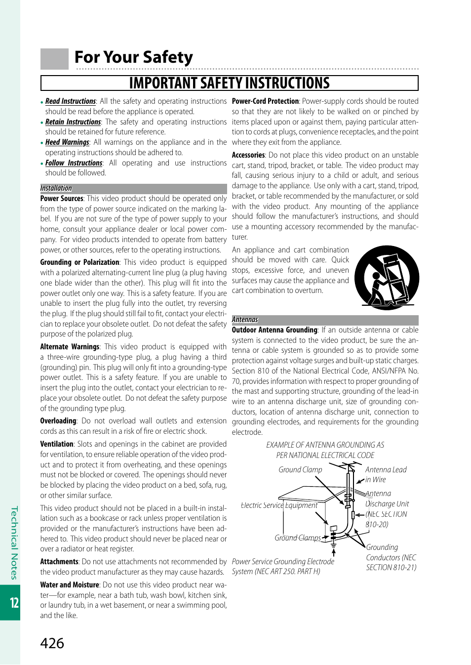 For your safety, Important safety instructions | FujiFilm GFX100 II Medium Format Mirrorless Camera User Manual | Page 454 / 500