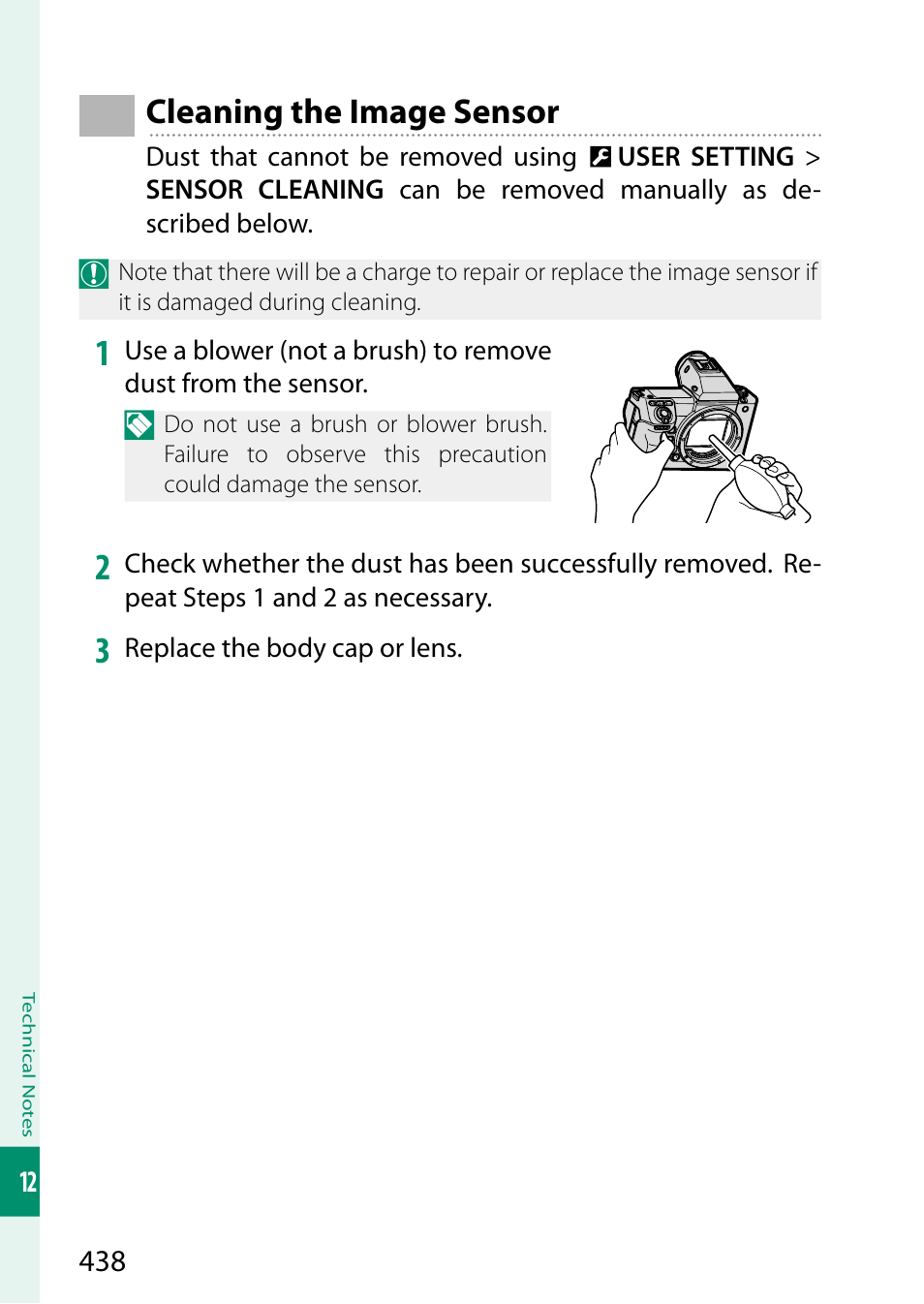 Cleaning the image sensor | FujiFilm GFX100 II Medium Format Mirrorless Camera User Manual | Page 466 / 500