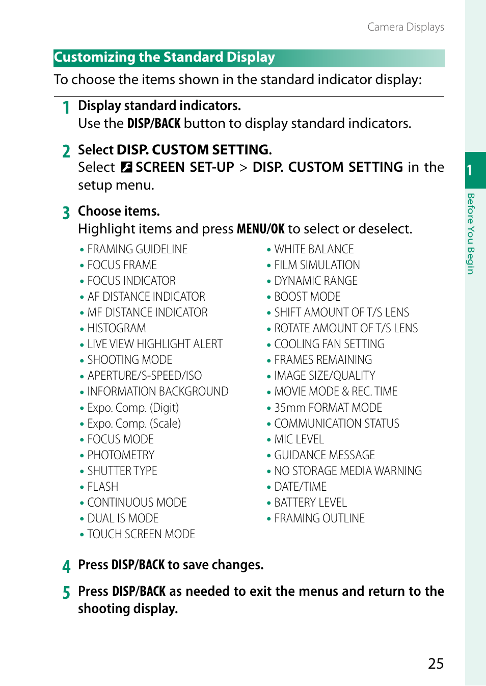Customizing the standard display | FujiFilm GFX100 II Medium Format Mirrorless Camera User Manual | Page 53 / 500