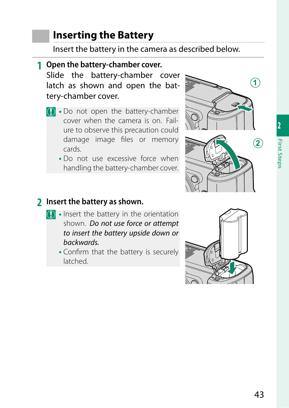 Inserting the battery | FujiFilm GFX100 II Medium Format Mirrorless Camera User Manual | Page 71 / 500