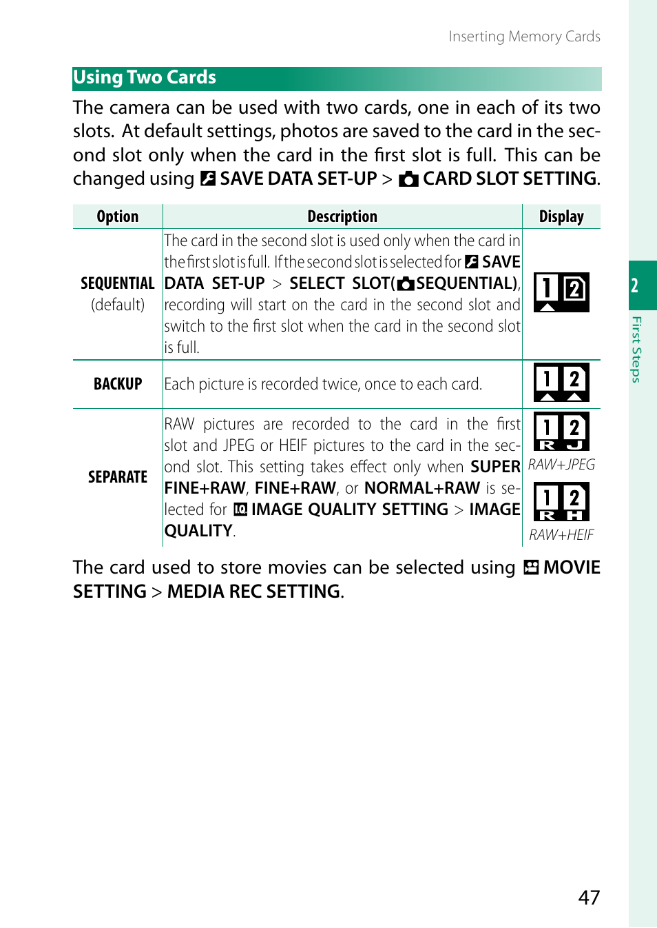 Using two cards | FujiFilm GFX100 II Medium Format Mirrorless Camera User Manual | Page 75 / 500