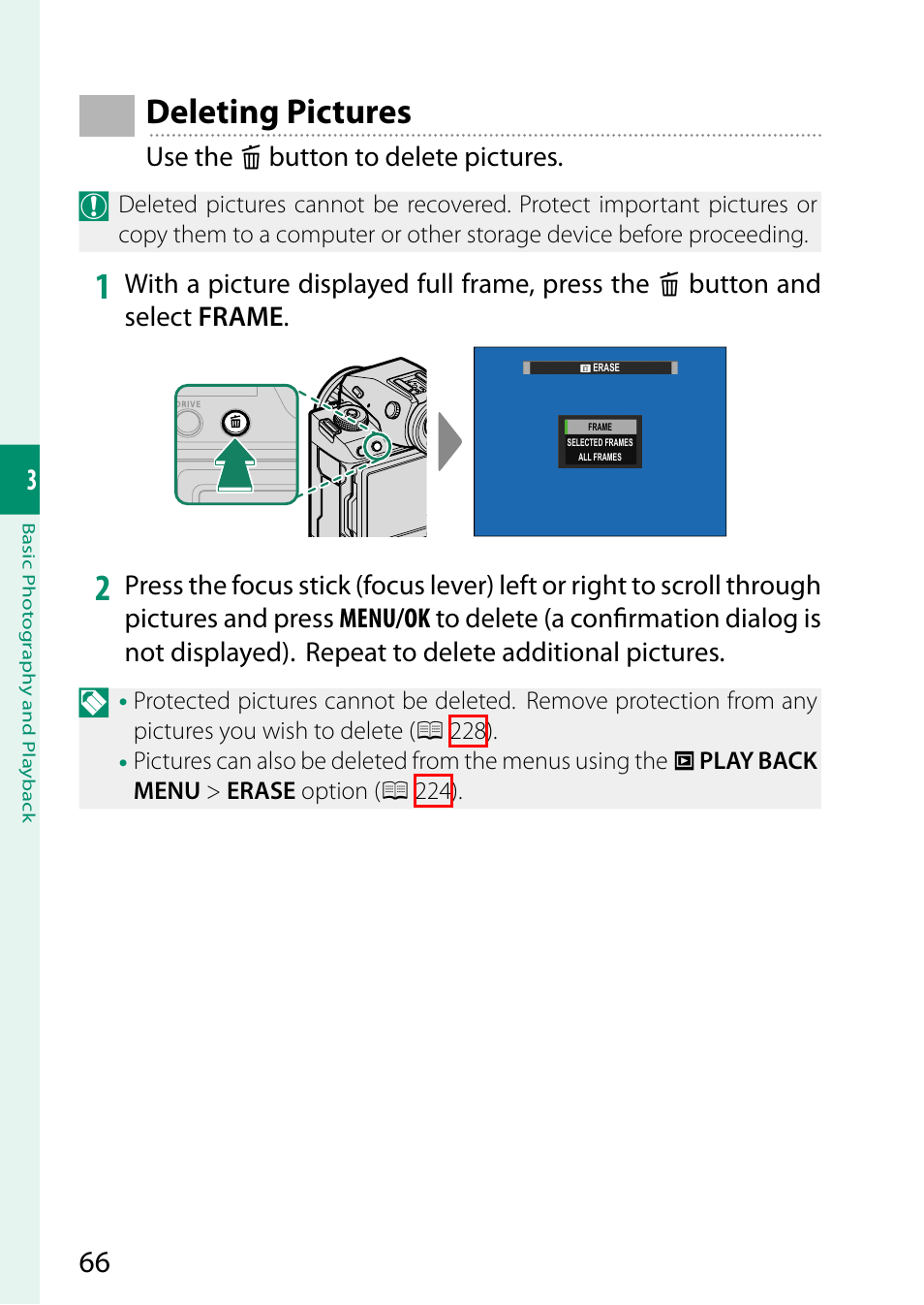Deleting pictures | FujiFilm GFX100 II Medium Format Mirrorless Camera User Manual | Page 94 / 500