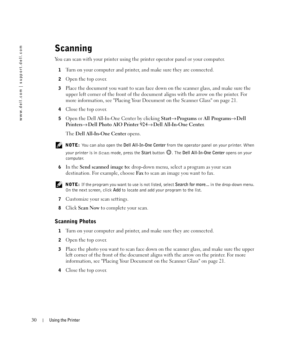 Scanning | Dell 924 User Manual | Page 30 / 94