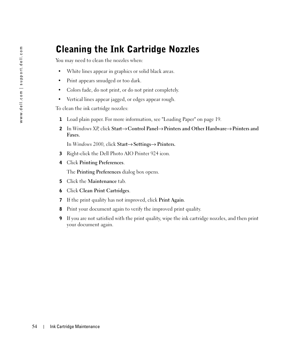Cleaning the ink cartridge nozzles | Dell 924 User Manual | Page 54 / 94