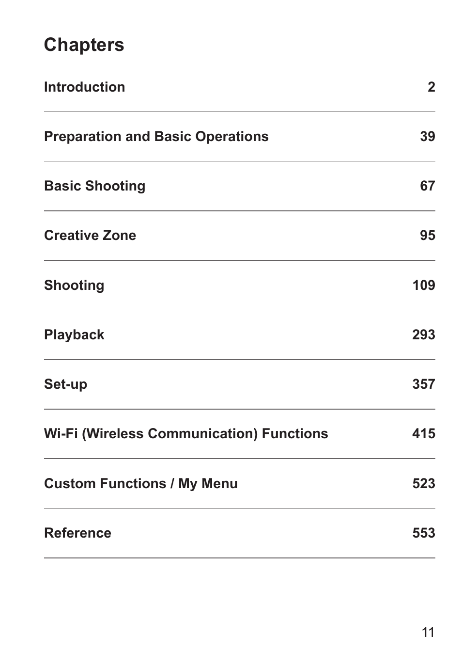 Chapters | Canon EOS RP Mirrorless Camera User Manual | Page 11 / 612