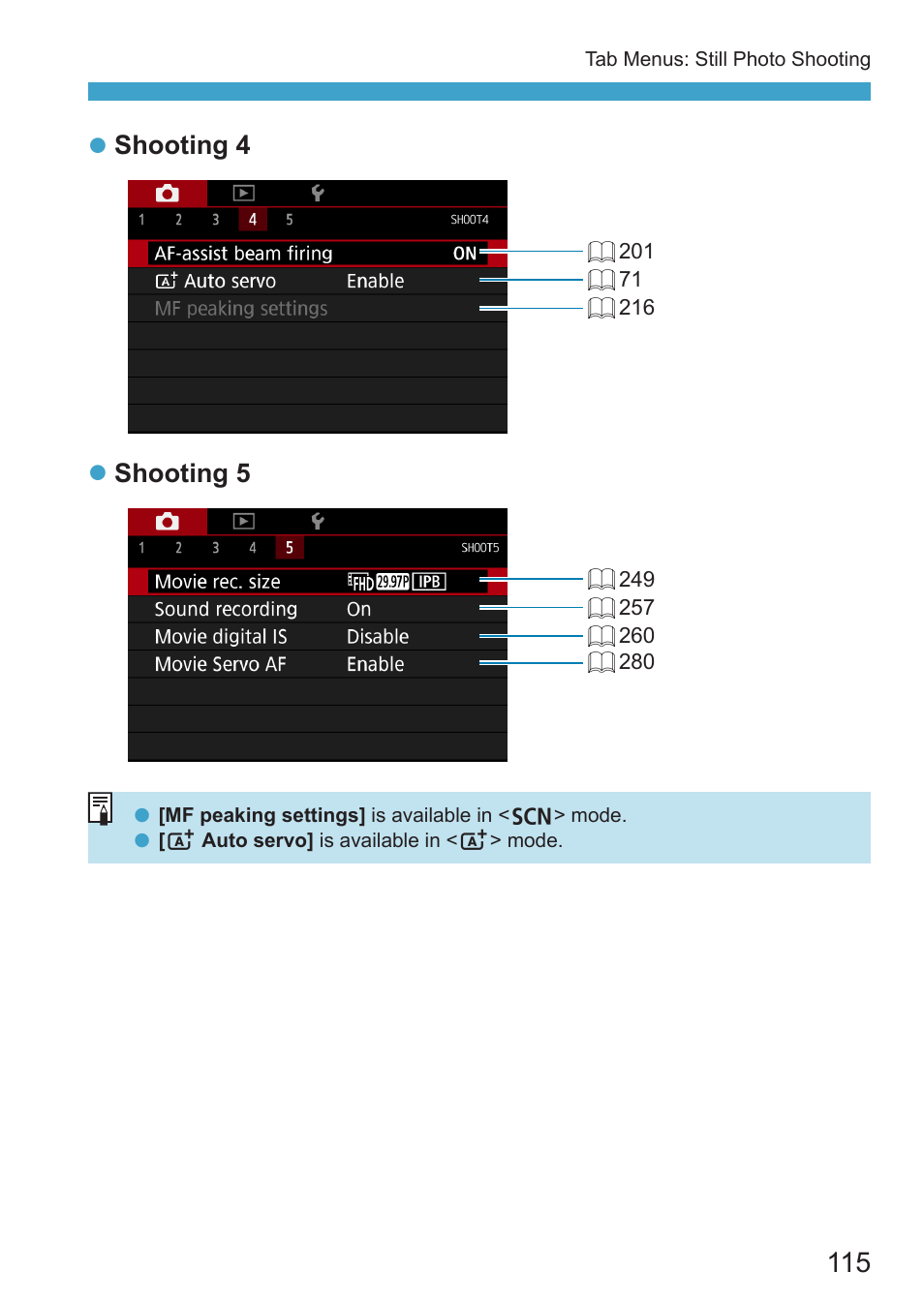 Z shooting 4, Z shooting 5 | Canon EOS RP Mirrorless Camera User Manual | Page 115 / 612