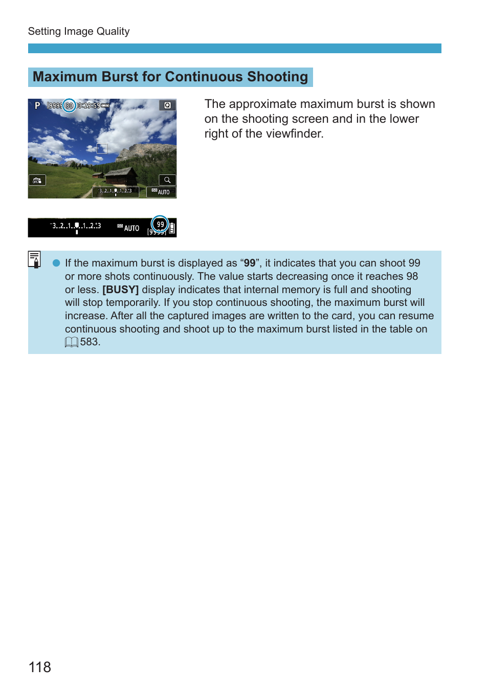 Maximum burst for continuous shooting | Canon EOS RP Mirrorless Camera User Manual | Page 118 / 612