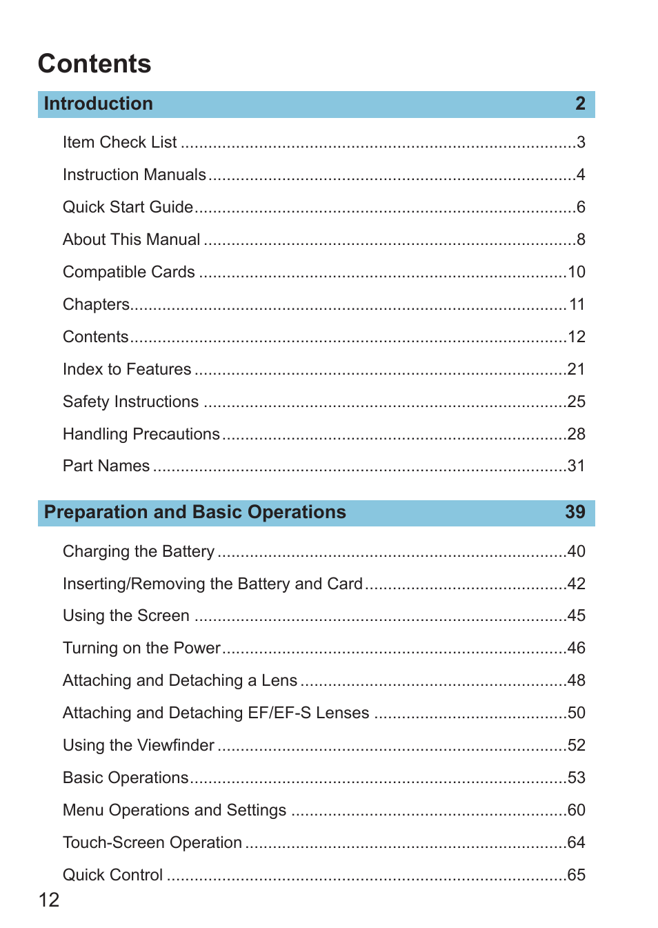 Canon EOS RP Mirrorless Camera User Manual | Page 12 / 612