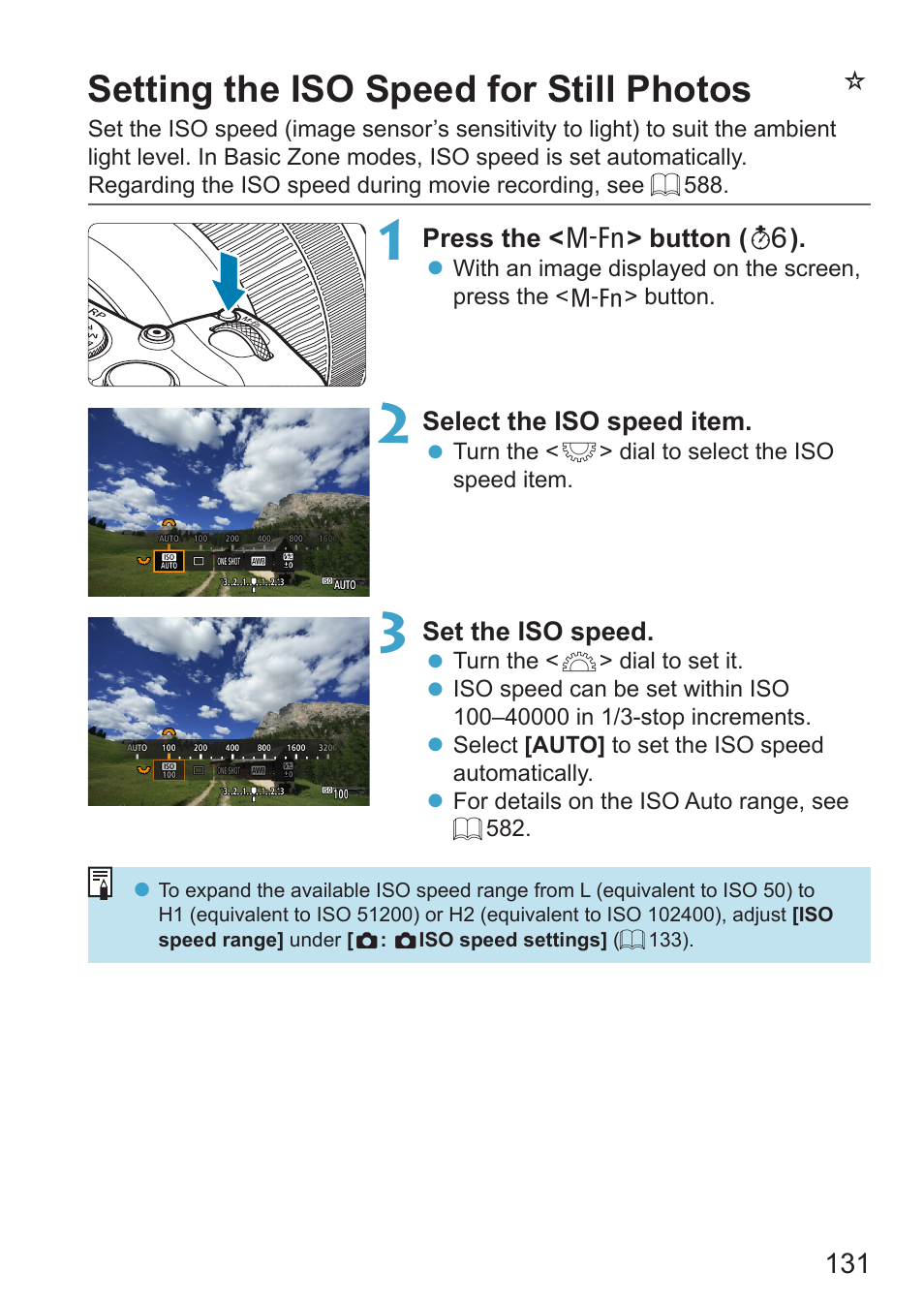 Setting the iso speed for still photos, Nsetting the iso speed for still photos | Canon EOS RP Mirrorless Camera User Manual | Page 131 / 612