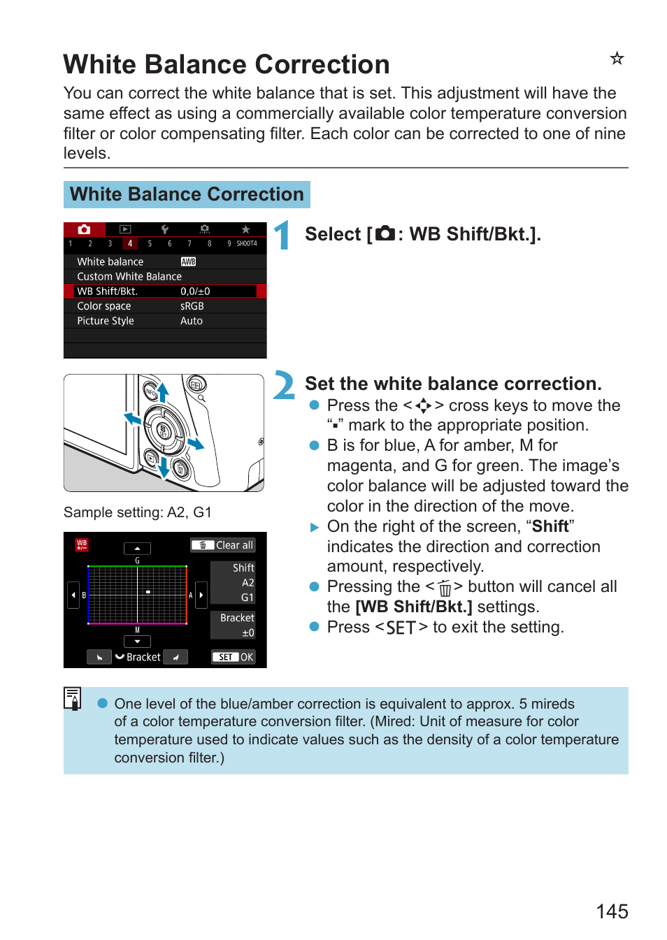 White balance correction, Nwhite balance correction | Canon EOS RP Mirrorless Camera User Manual | Page 145 / 612