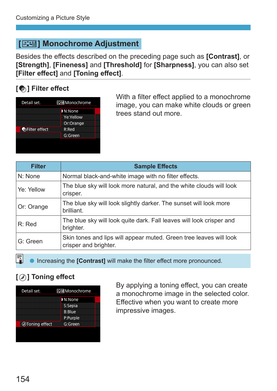 V ] monochrome adjustment | Canon EOS RP Mirrorless Camera User Manual | Page 154 / 612